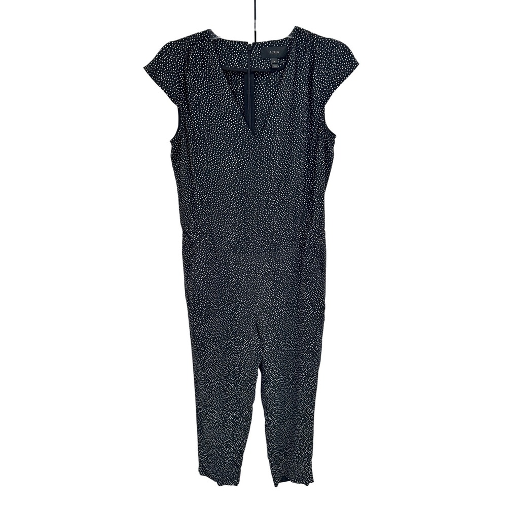 J.Crew Polka Dot V-Neck Cap Sleeve Jumpsuit Black White Size‎ 4 Tapered Leg